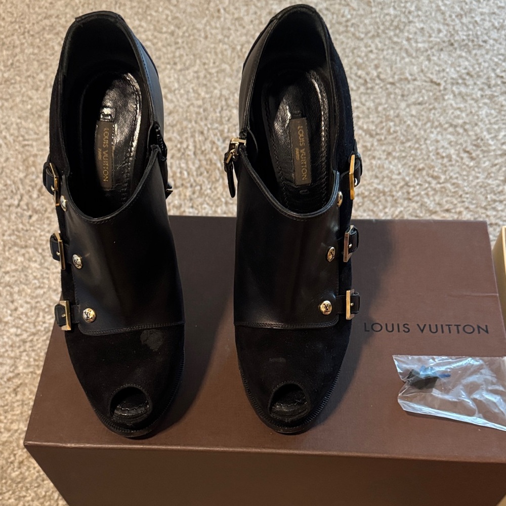 Louis Vuitton Black Ankle Booties with Gold Accents